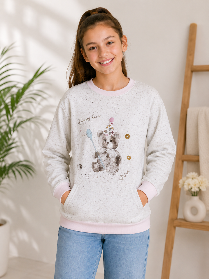 Sportking Girls Happy Bear Graphic Sweatshirt – Melange