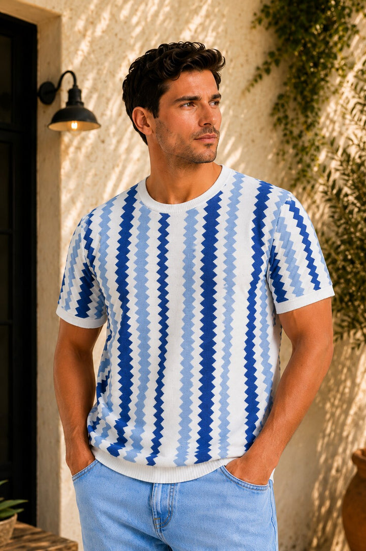 Zigzag Pattern Knitted T-shirt - Off White