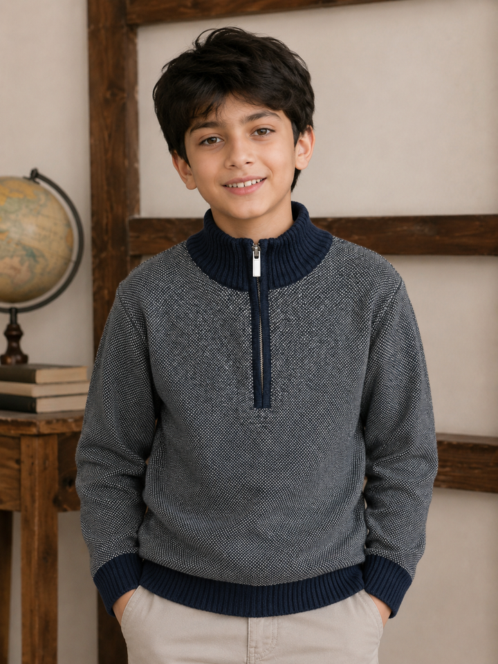 Sportking Half Zip Textured Sweater – Navy