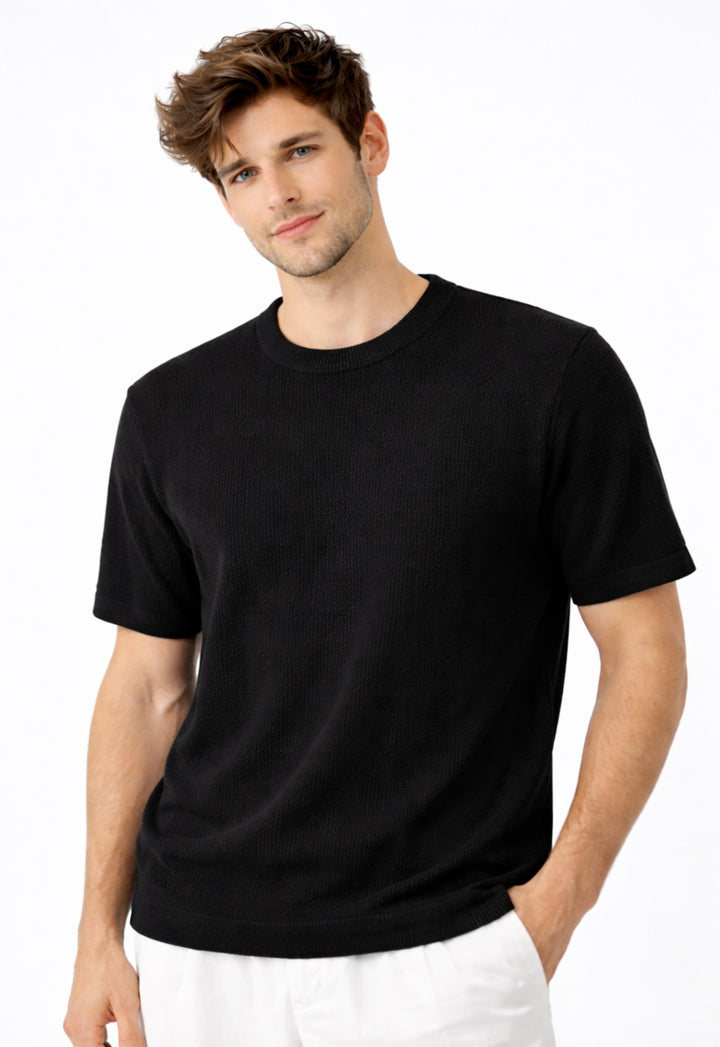 Textured Knitted T-Shirt - Black