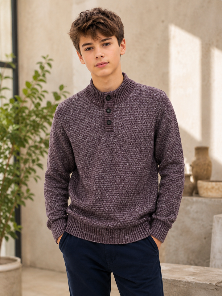 Sportking Mock Neck Button Sweater – Wine