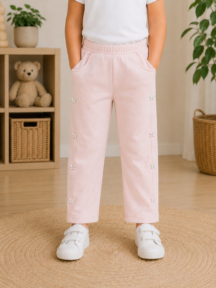 Sportking Girls Floral Pearl Track Pant – Peach