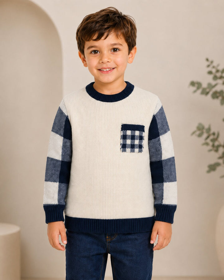 Sportking Check Sleeve Sweater – Off White
