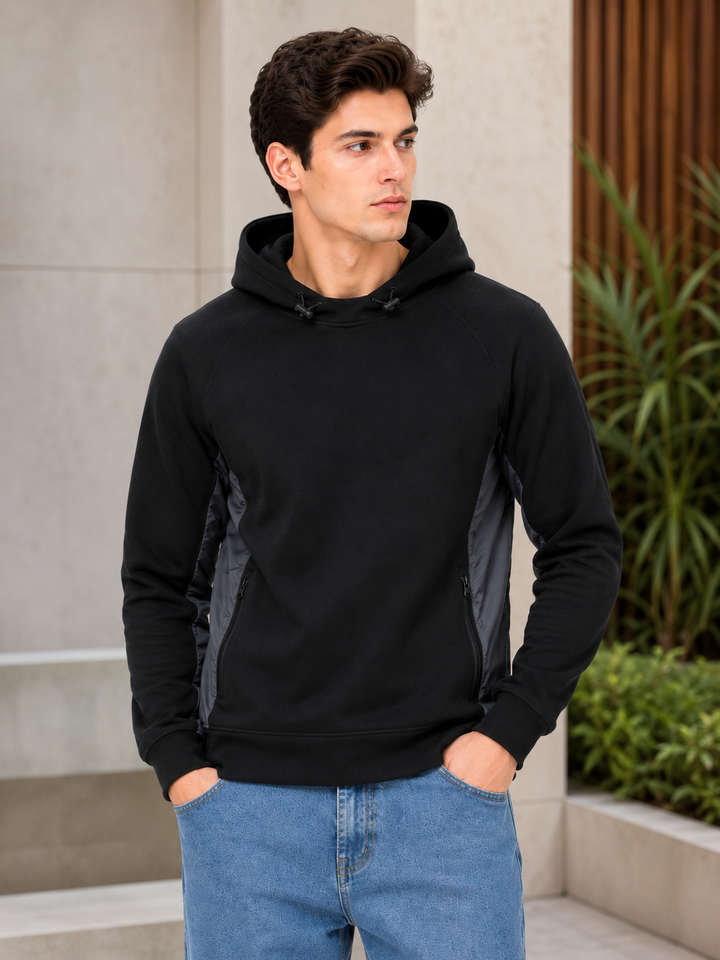 Contrast Side Panel Hooded Sweatshirt – Black