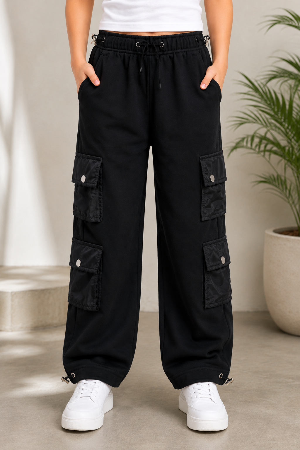 Sportking Girls Cargo Track Pant – Black