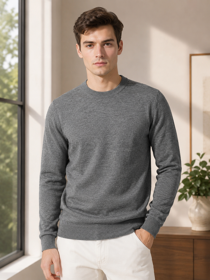 Solid Crew Neck Sweatshirt – Grey