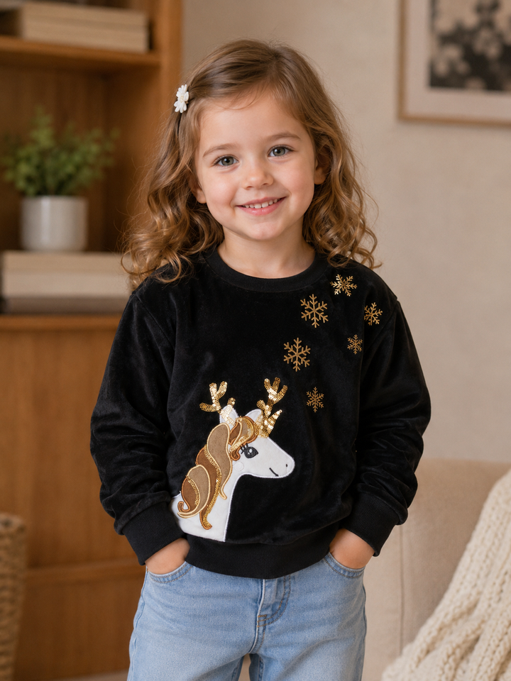 Sportking Girls Unicorn Graphic Sweatshirt – Black