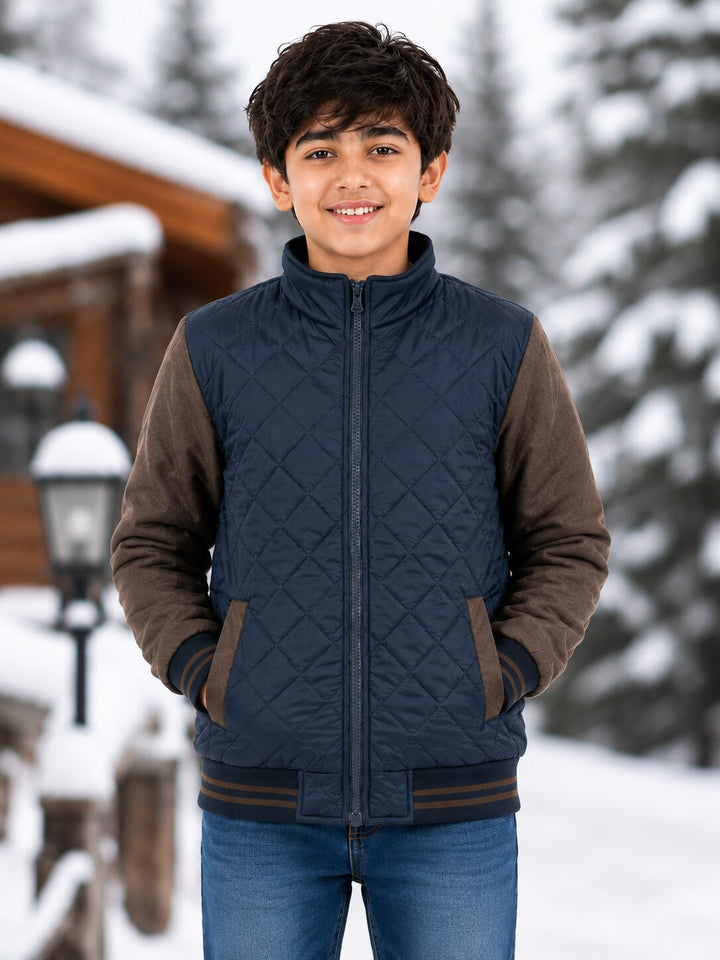 Sportking Boys Quilted Color Block Jacket – Navy/Coffee