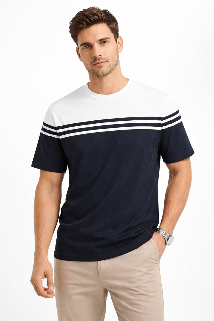 Colorblock Knitted T-shirt - Navy