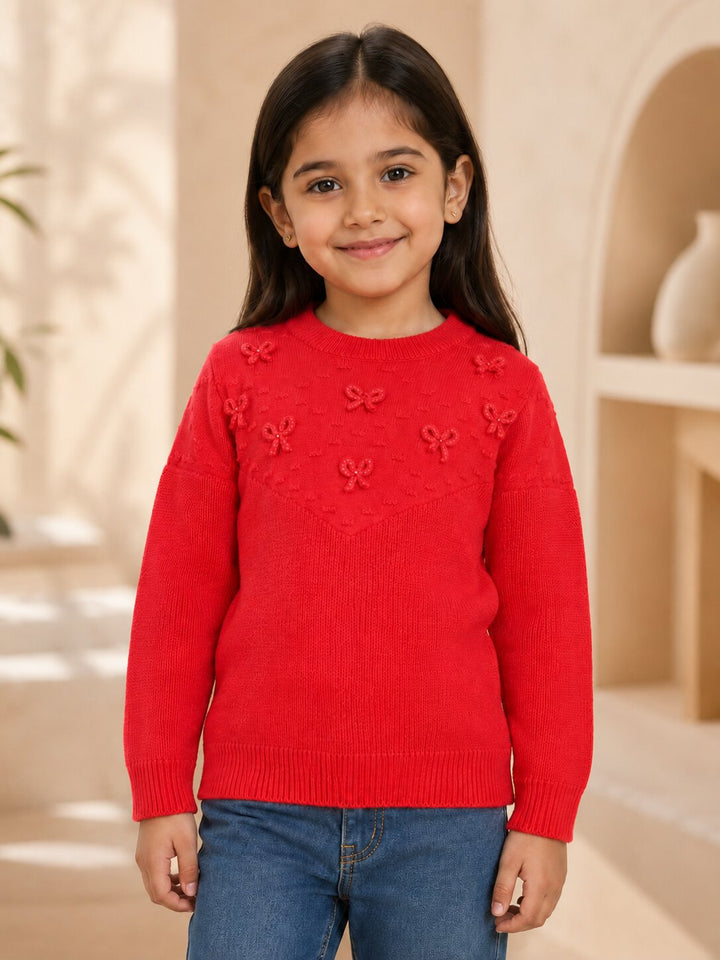 Sportking Girls Bow Applique Winter Top – Red