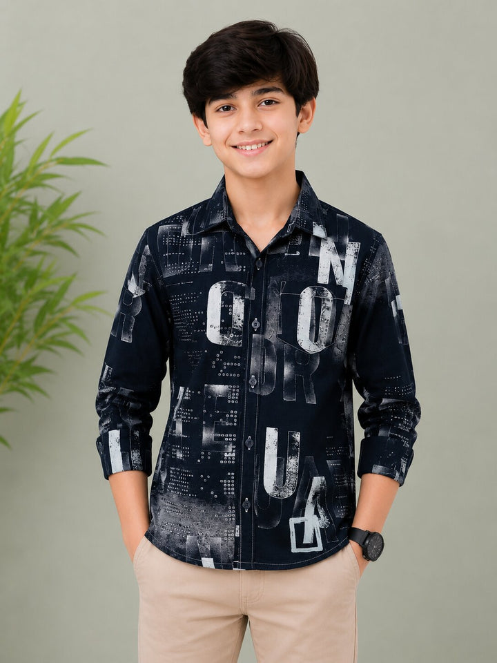 Sportking Boys Typography Print Casual Shirt – Navy