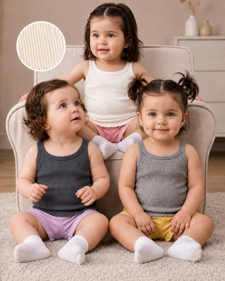 Sportking Kids Sleeveless Thermal Top Pack of 3 – Off White/Grey/D.Grey