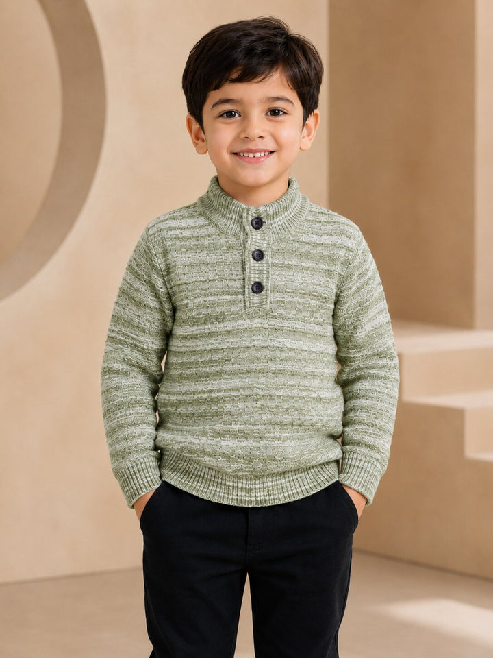 Sportking High Neck Textured Sweater – Green