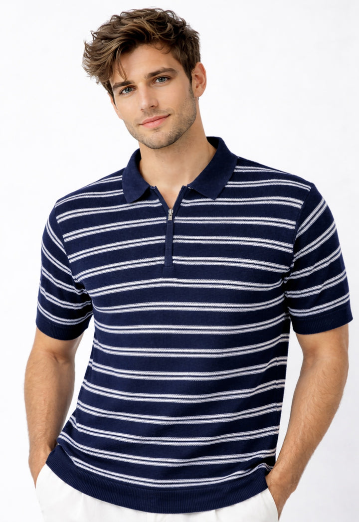 Striper Knitted Polo - Navy