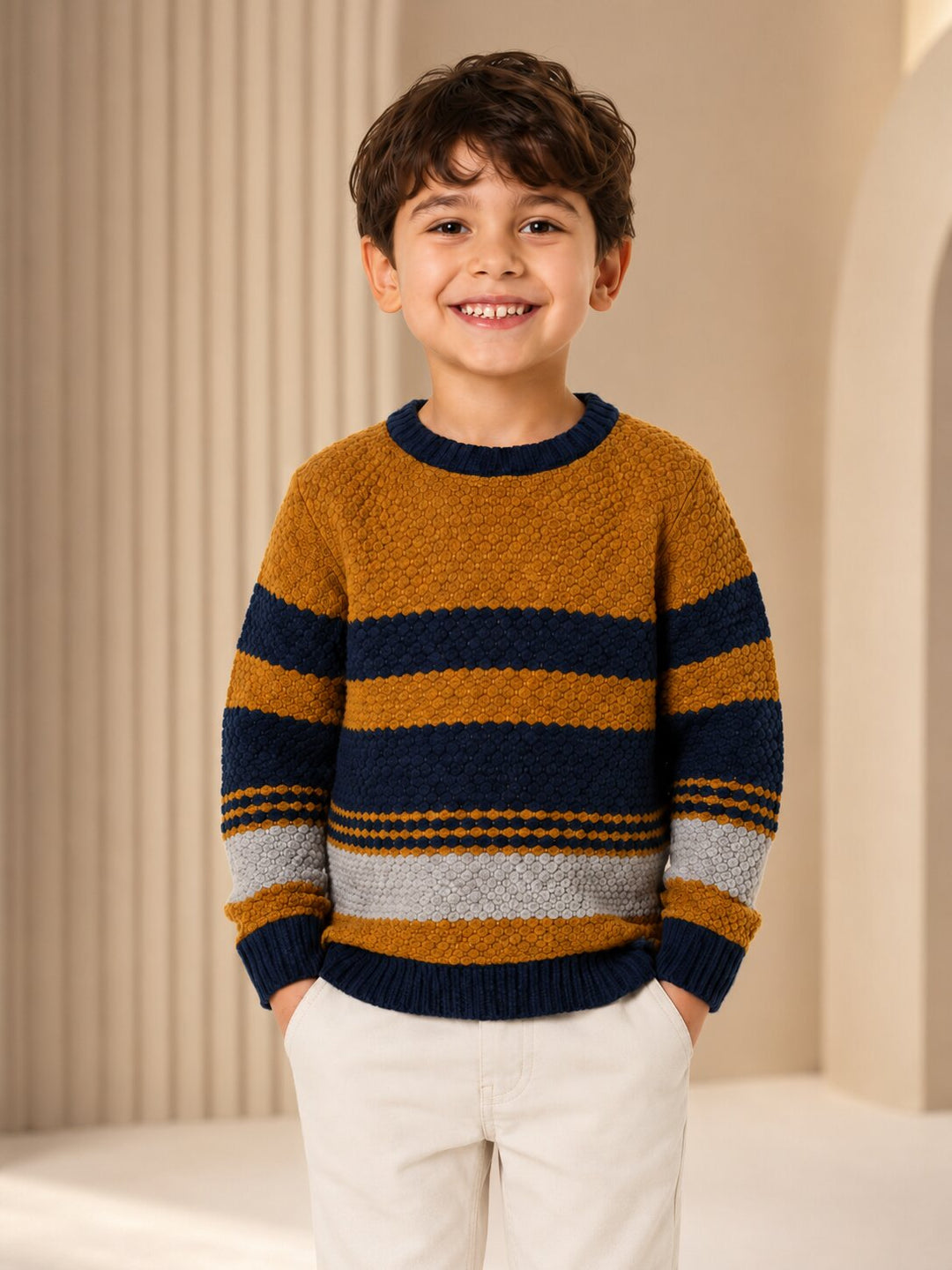 Sportking Striped Textured Sweater – Mustard