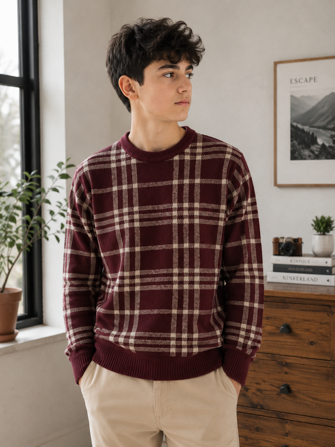 Sportking Check Jacquard Sweater – Maroon