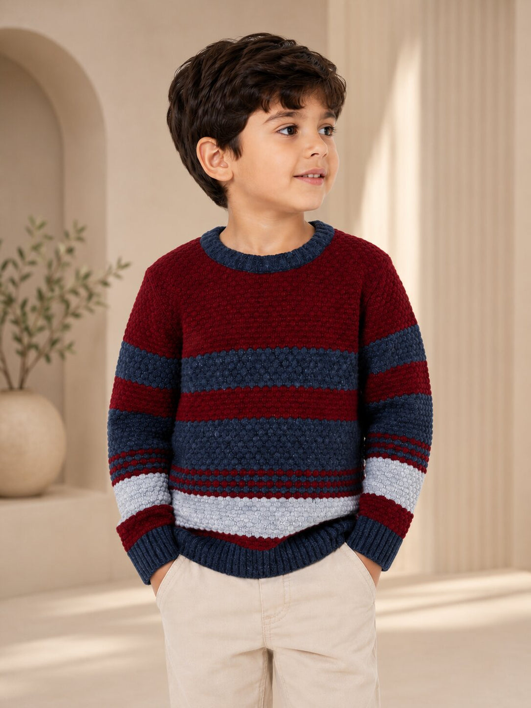 Sportking Striped Textured Sweater – Maroon