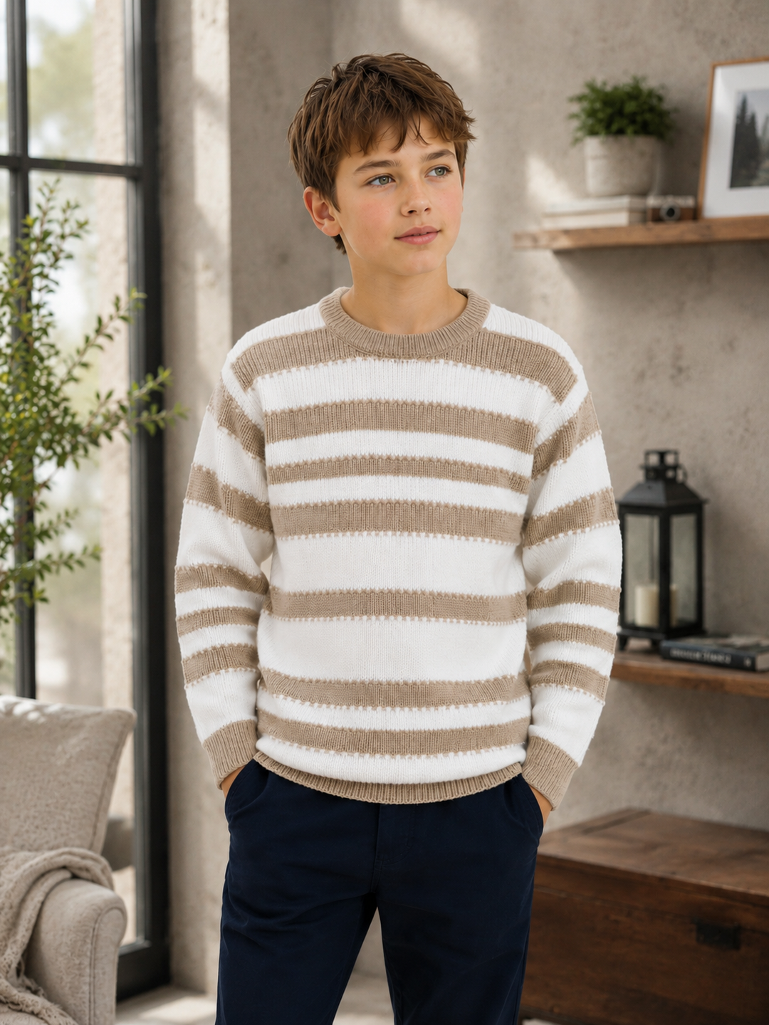 Sportking Regular Fit Striped Sweater – Beige