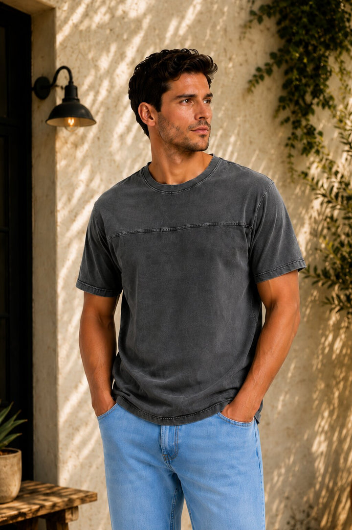 Washed Drop Shoulder Oversized T-Shirt - Grey