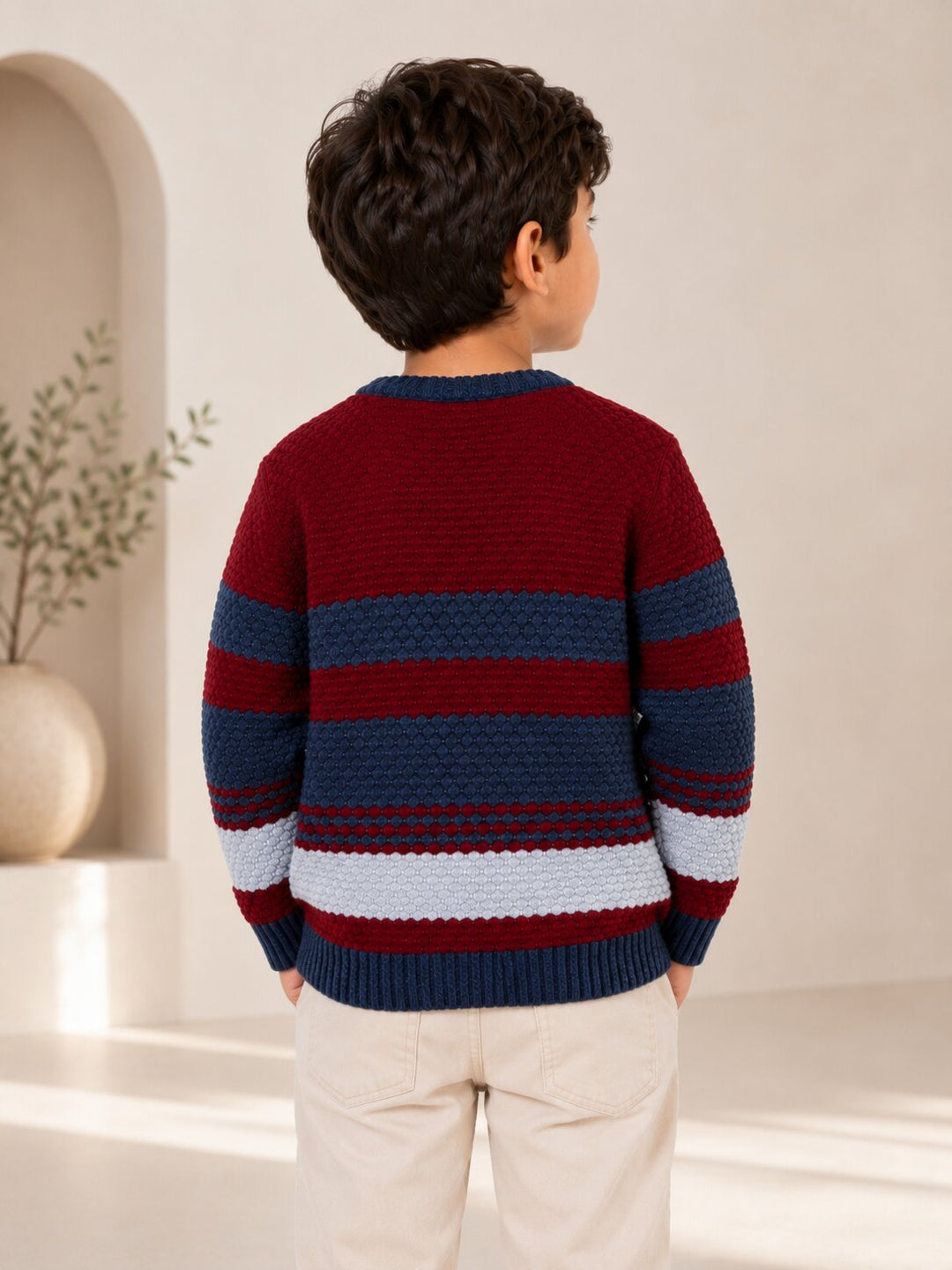 Sportking Striped Textured Sweater – Maroon