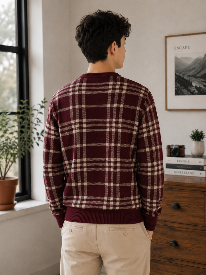 Sportking Check Jacquard Sweater – Maroon