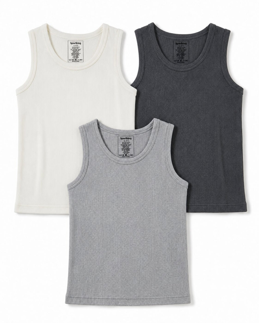 Sportking Kids Sleeveless Thermal Top Pack of 3 – Off White/Grey/D.Grey