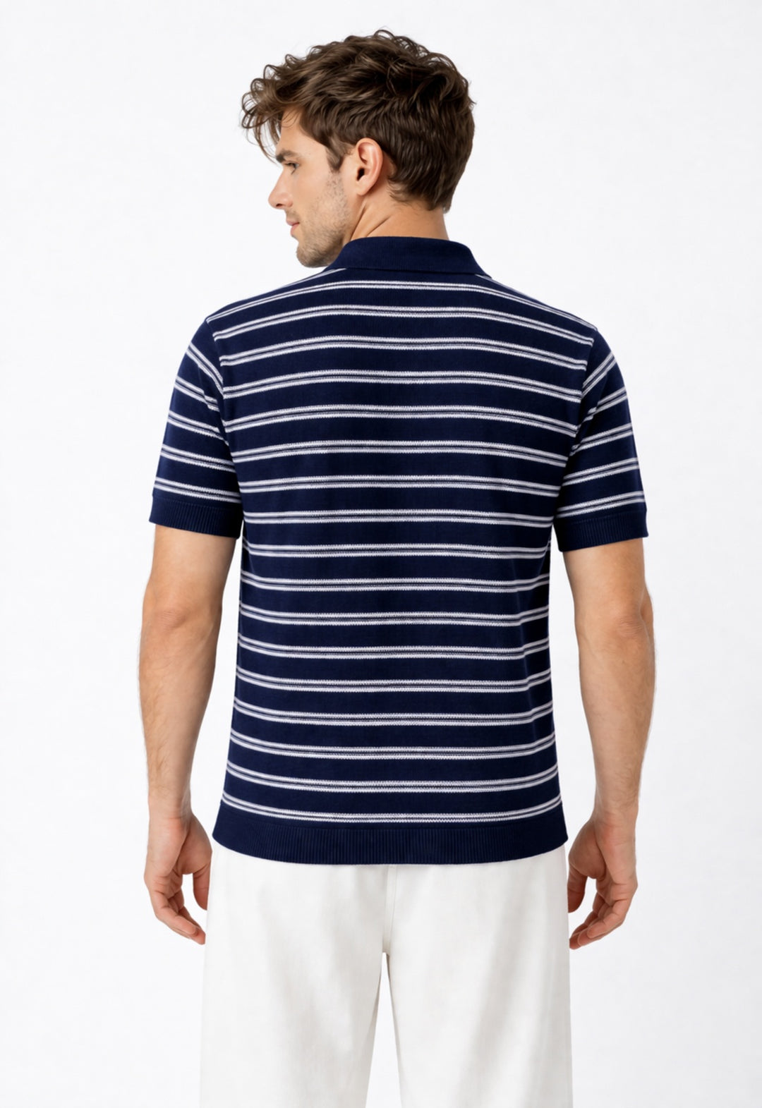 Striper Knitted Polo - Navy