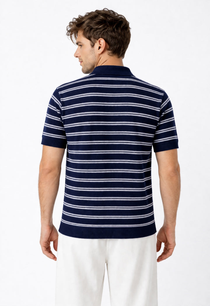 Striper Knitted Polo - Navy