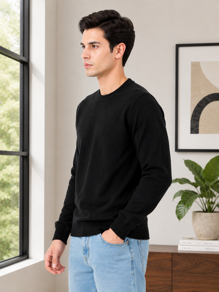 Solid Crew Neck Sweatshirt – Black