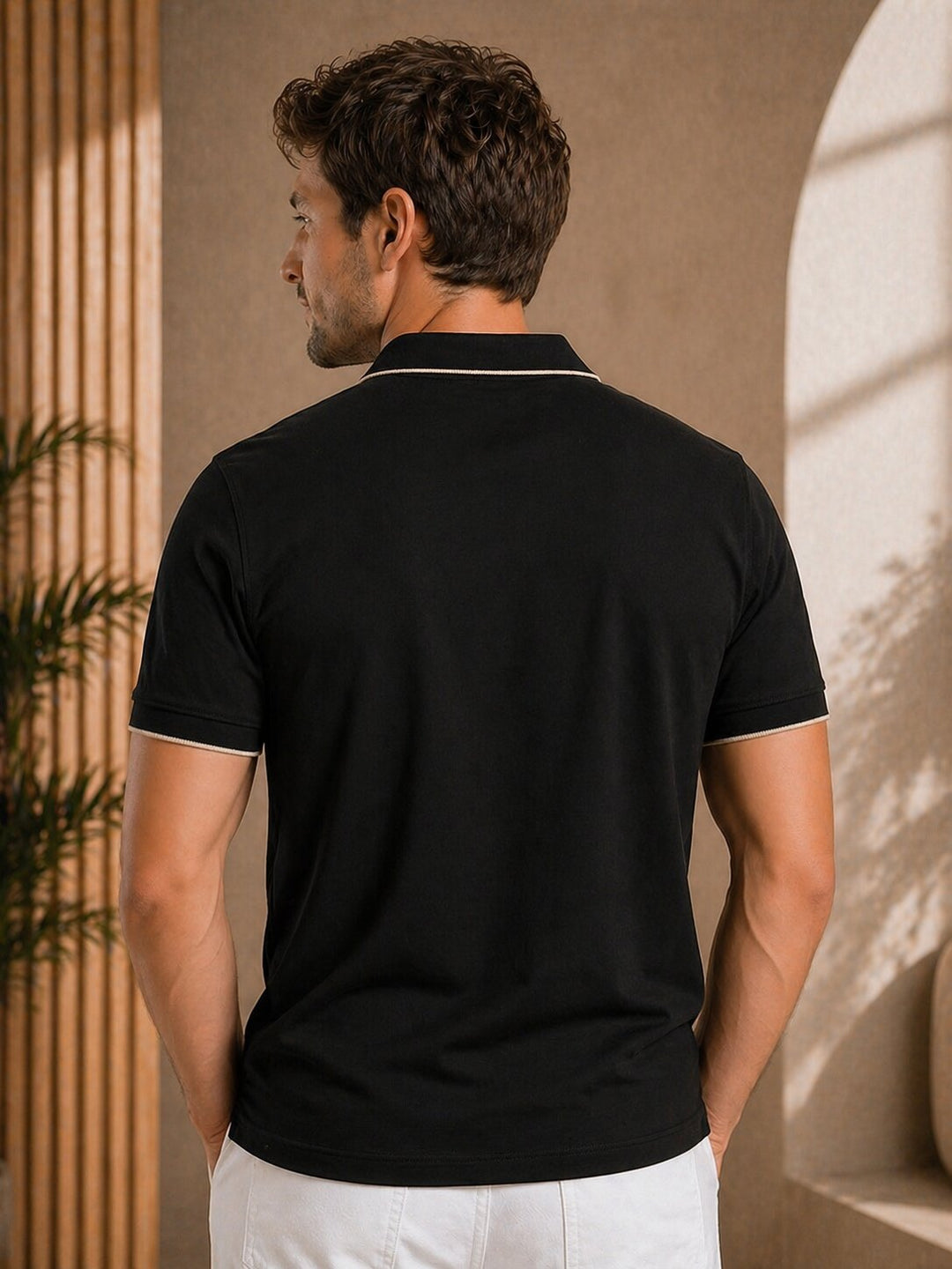 Black Polo with Crest Stripe