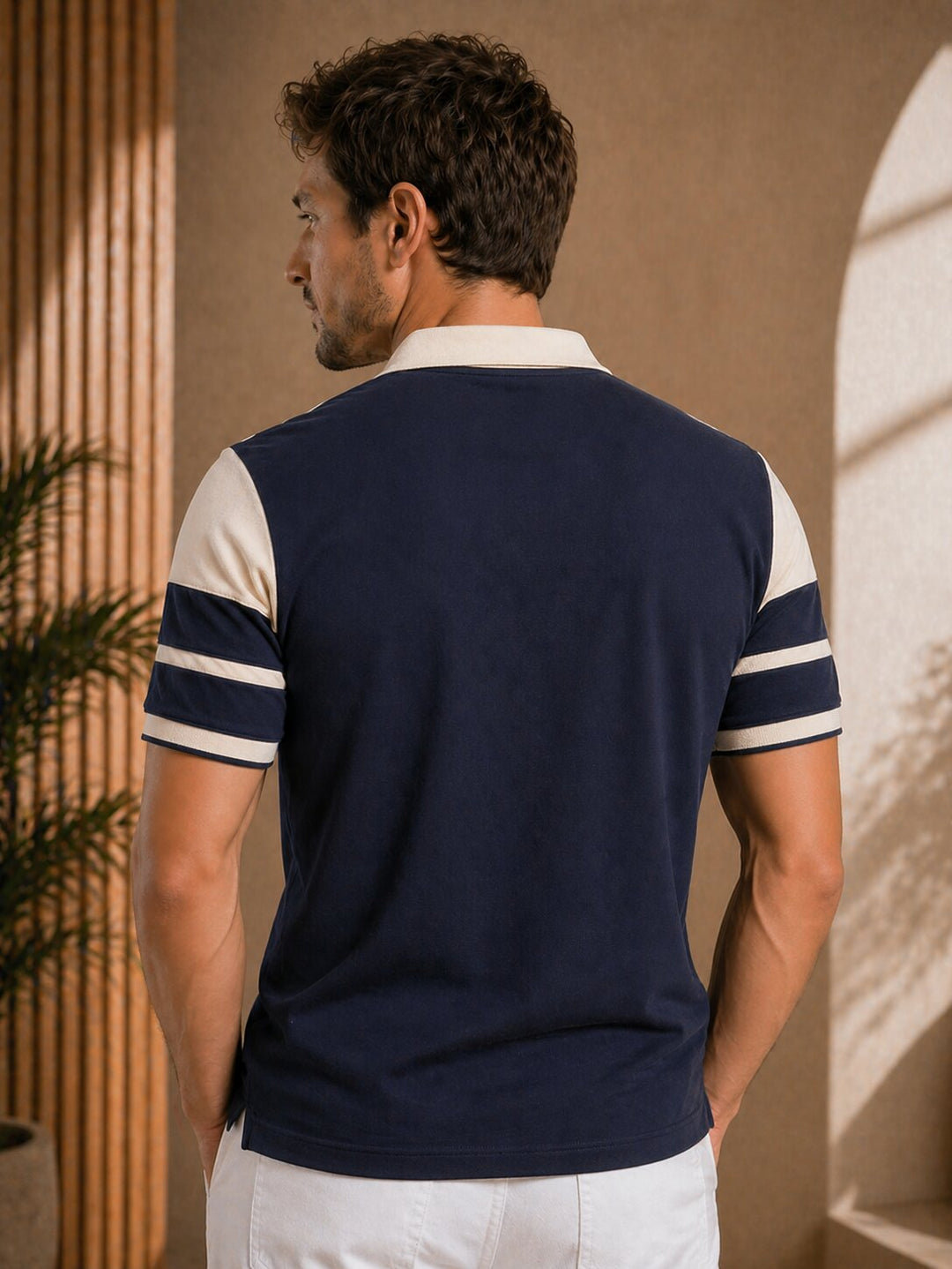 Contrast Stripes Polo Shirt - Navy