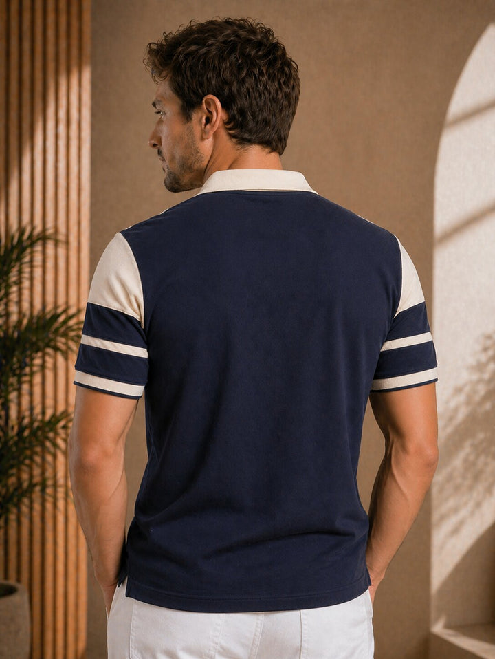 Contrast Stripes Polo Shirt - Navy