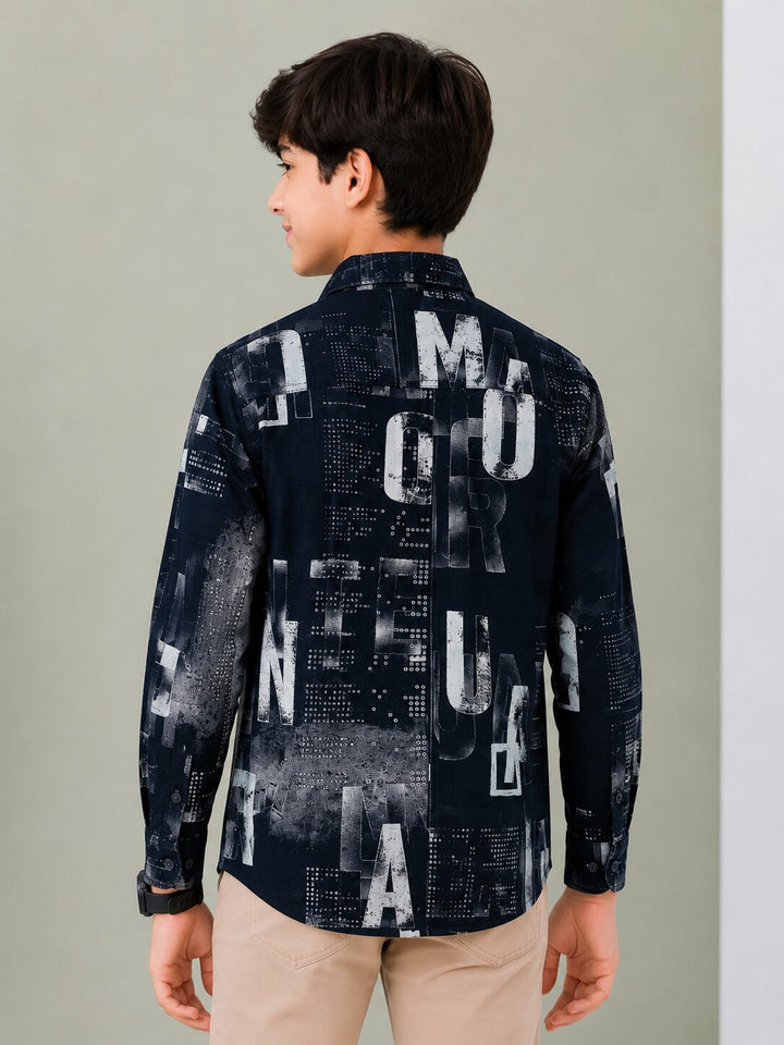 Sportking Boys Typography Print Casual Shirt – Navy
