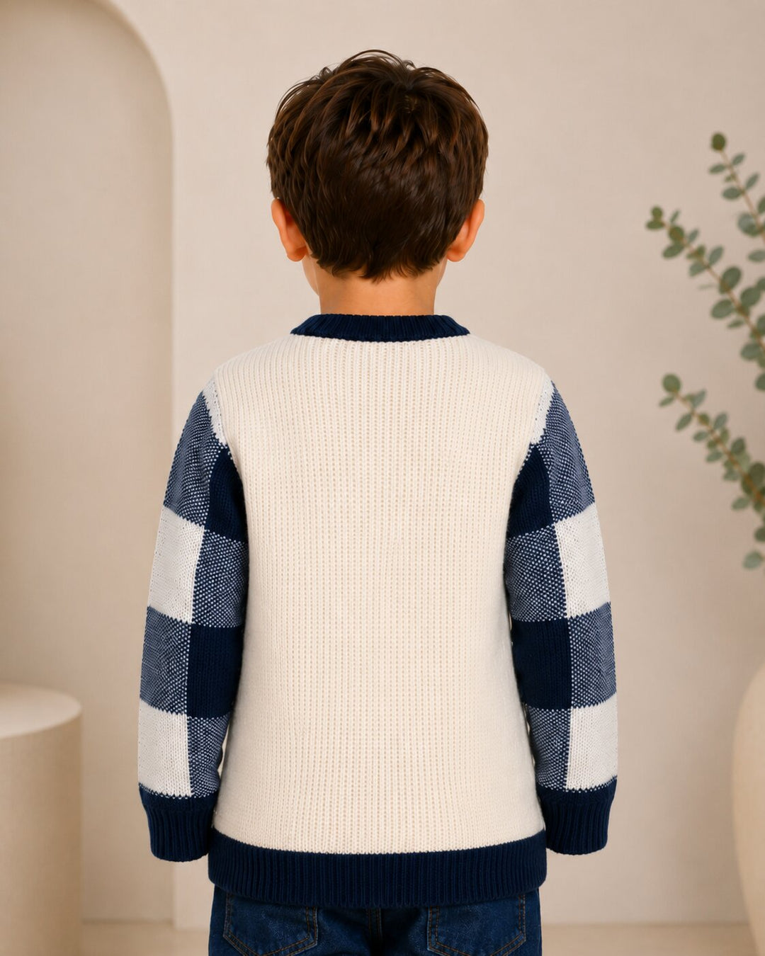 Sportking Check Sleeve Sweater – Off White