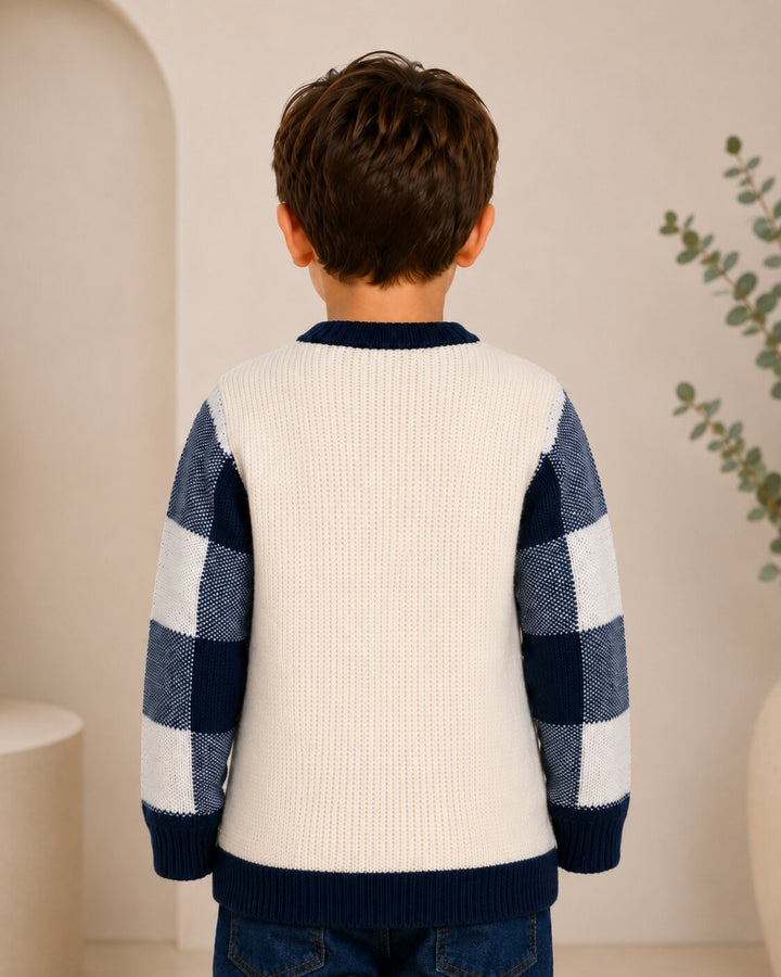 Sportking Check Sleeve Sweater – Off White