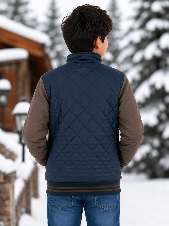 Sportking Boys Quilted Color Block Jacket – Navy/Coffee