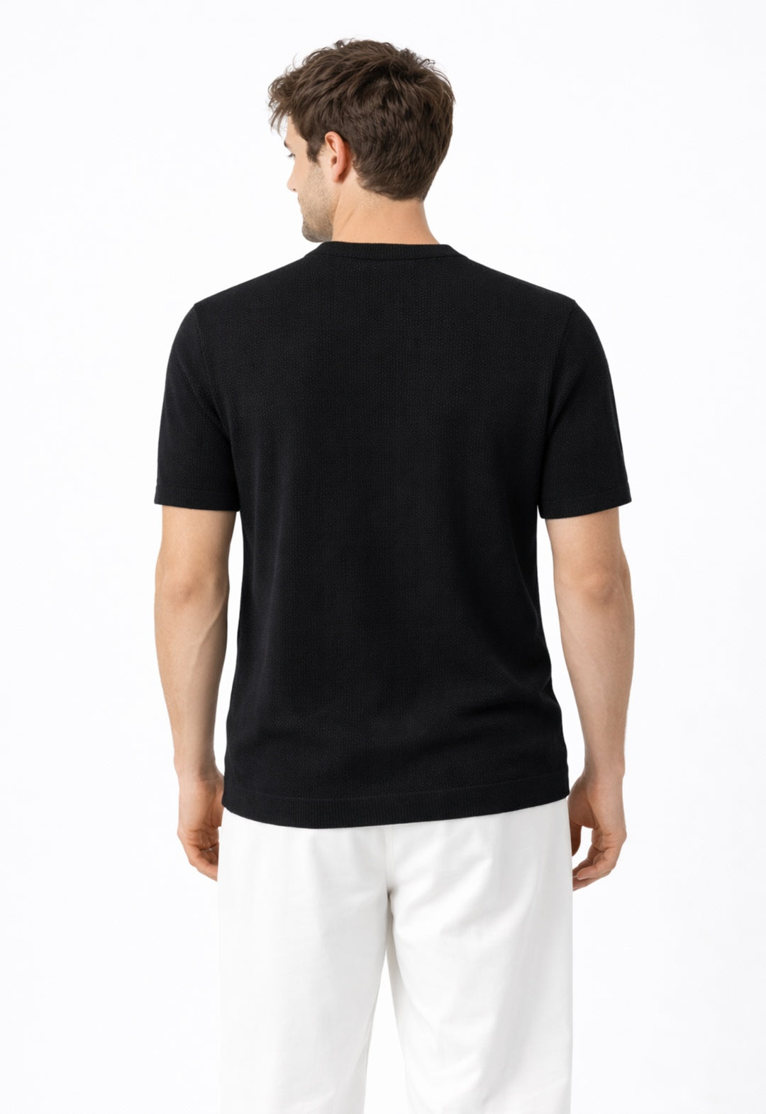 Textured Knitted T-Shirt - Black