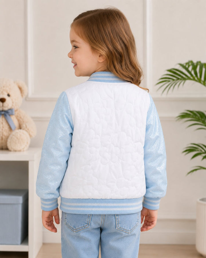 Sportking Girls Heart Applique Winter Jacket – White/Sky