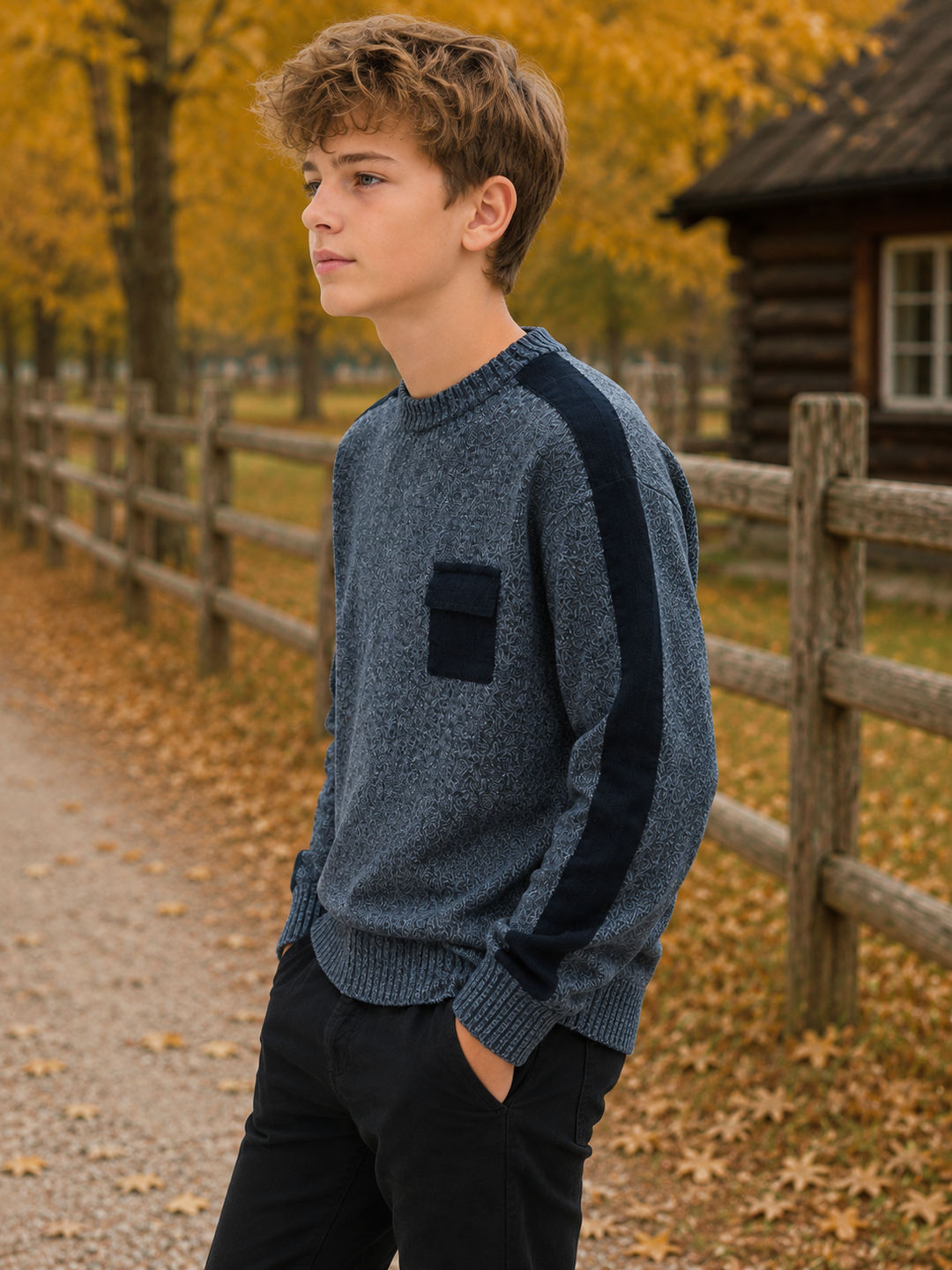 Sportking Textured Sweater with Contrast Pocket – Navy