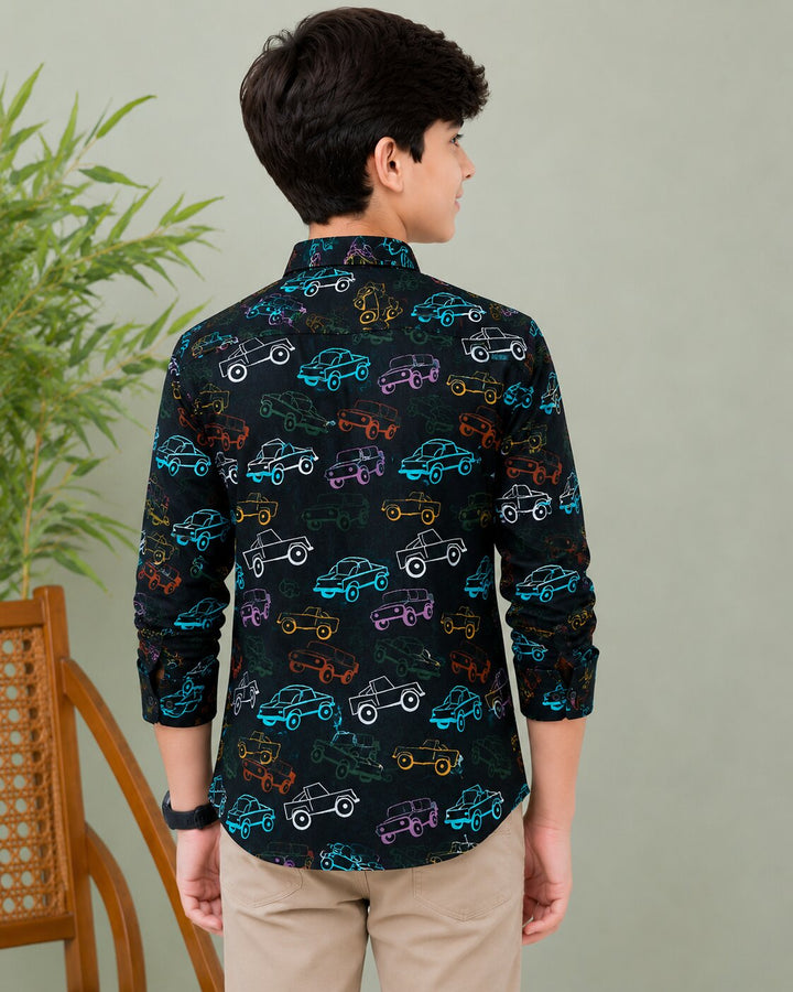 Sportking Boys Car Print Casual Shirt – Black