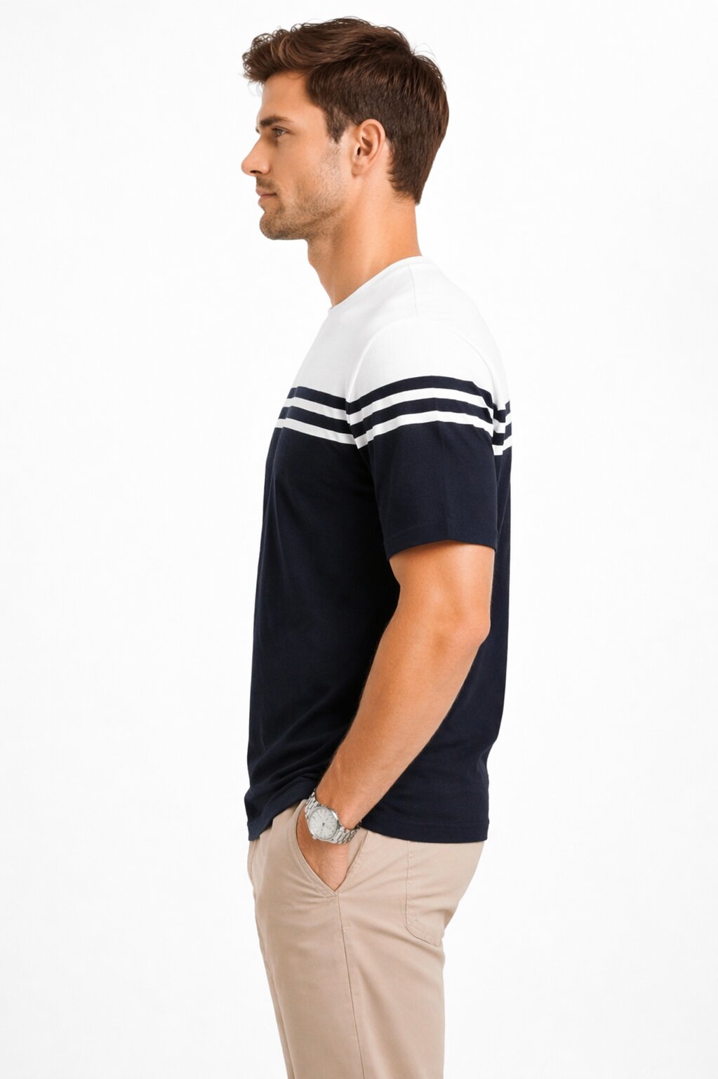 Colorblock Knitted T-shirt - Navy