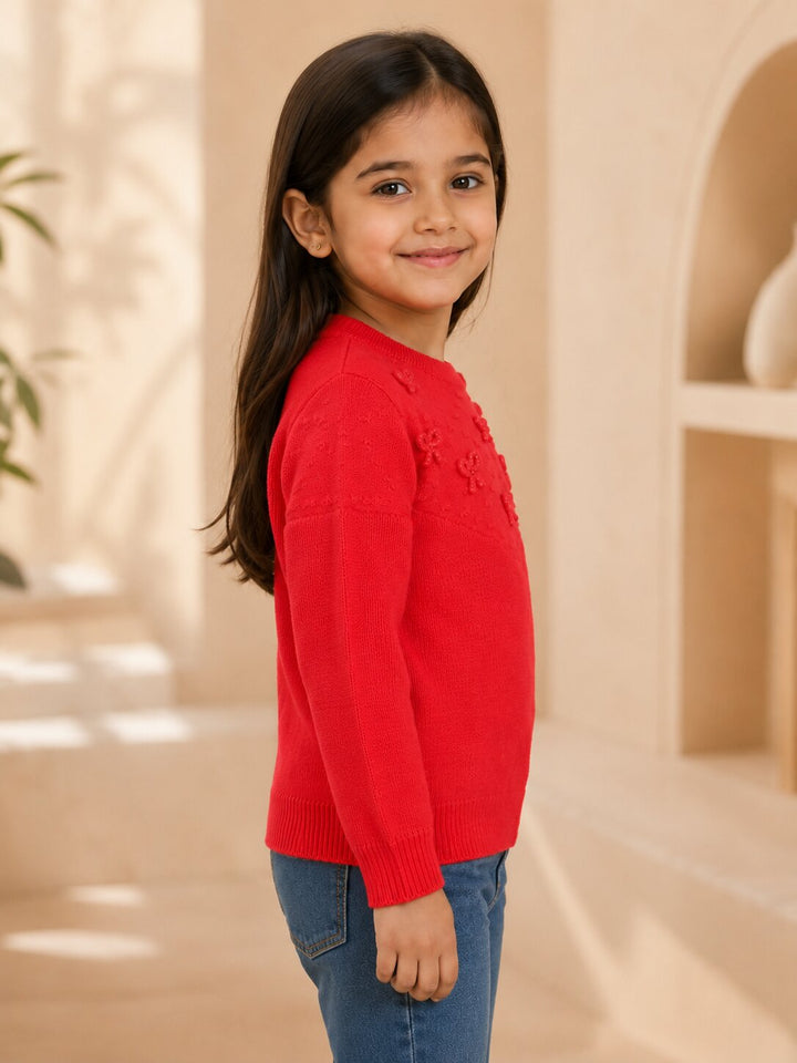 Sportking Girls Bow Applique Winter Top – Red
