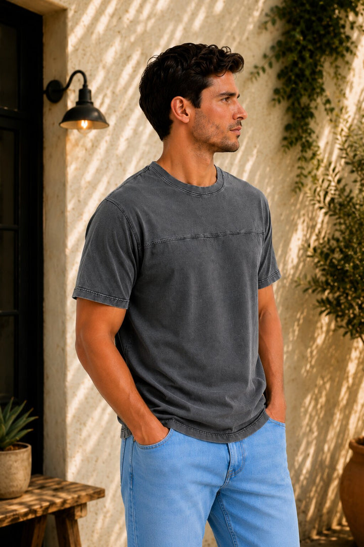 Washed Drop Shoulder Oversized T-Shirt - Grey