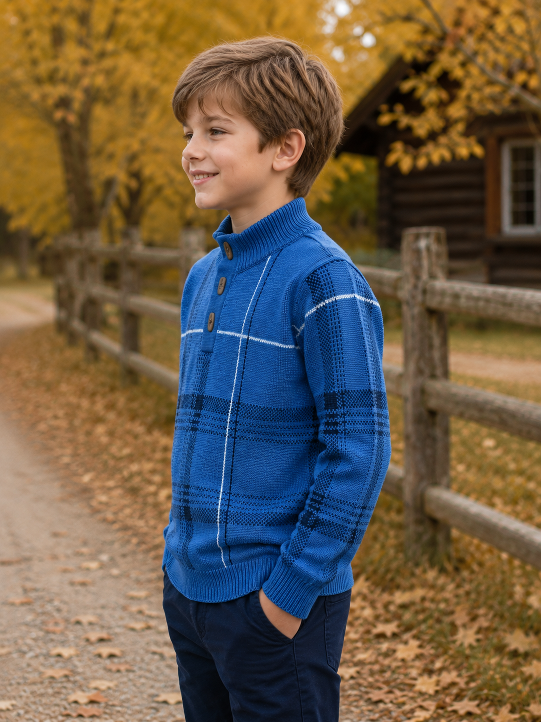 Sportking High Neck Check Jacquard Sweater – Blue