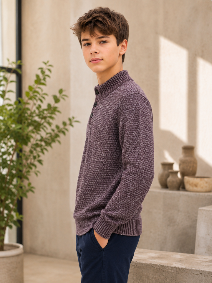 Sportking Mock Neck Button Sweater – Wine