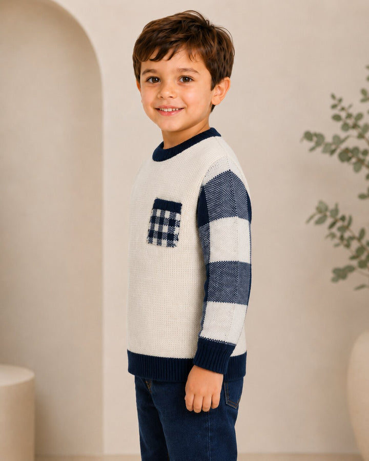 Sportking Check Sleeve Sweater – Off White