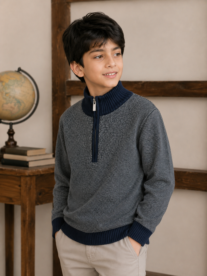 Sportking Half Zip Textured Sweater – Navy
