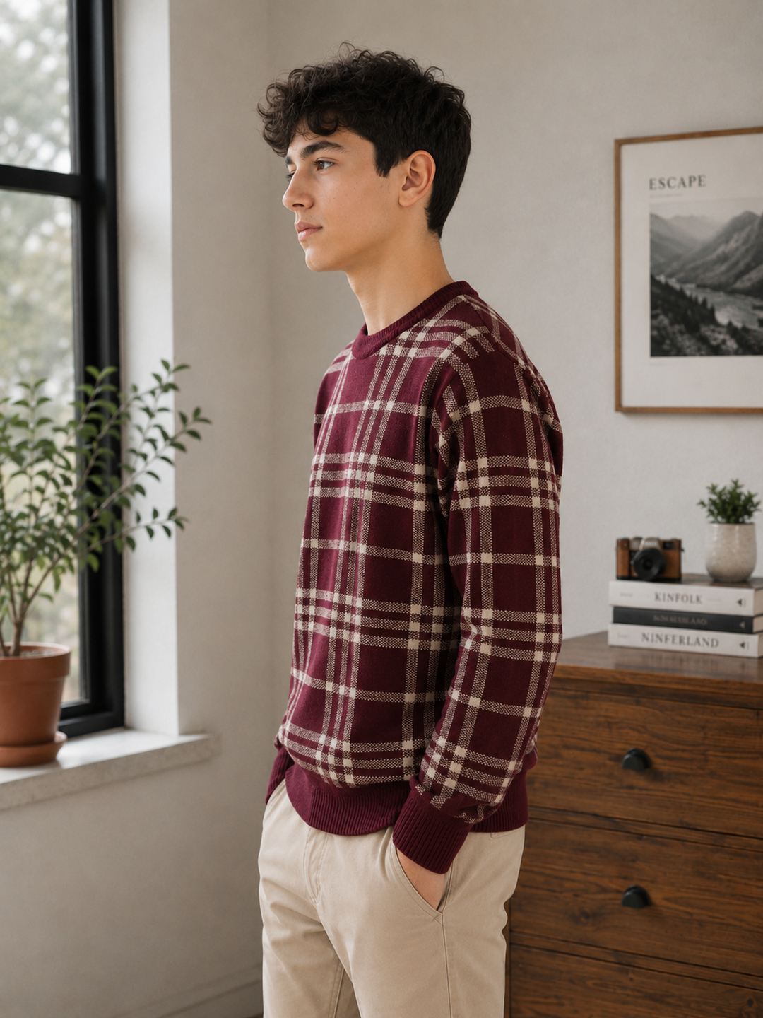 Sportking Check Jacquard Sweater – Maroon