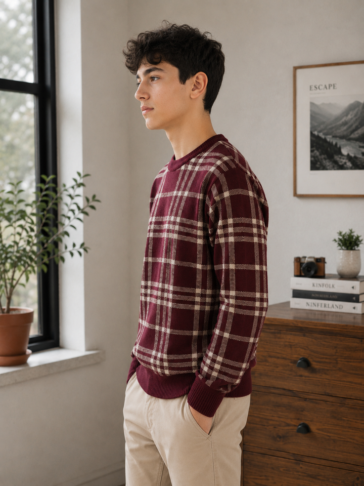 Sportking Check Jacquard Sweater – Maroon