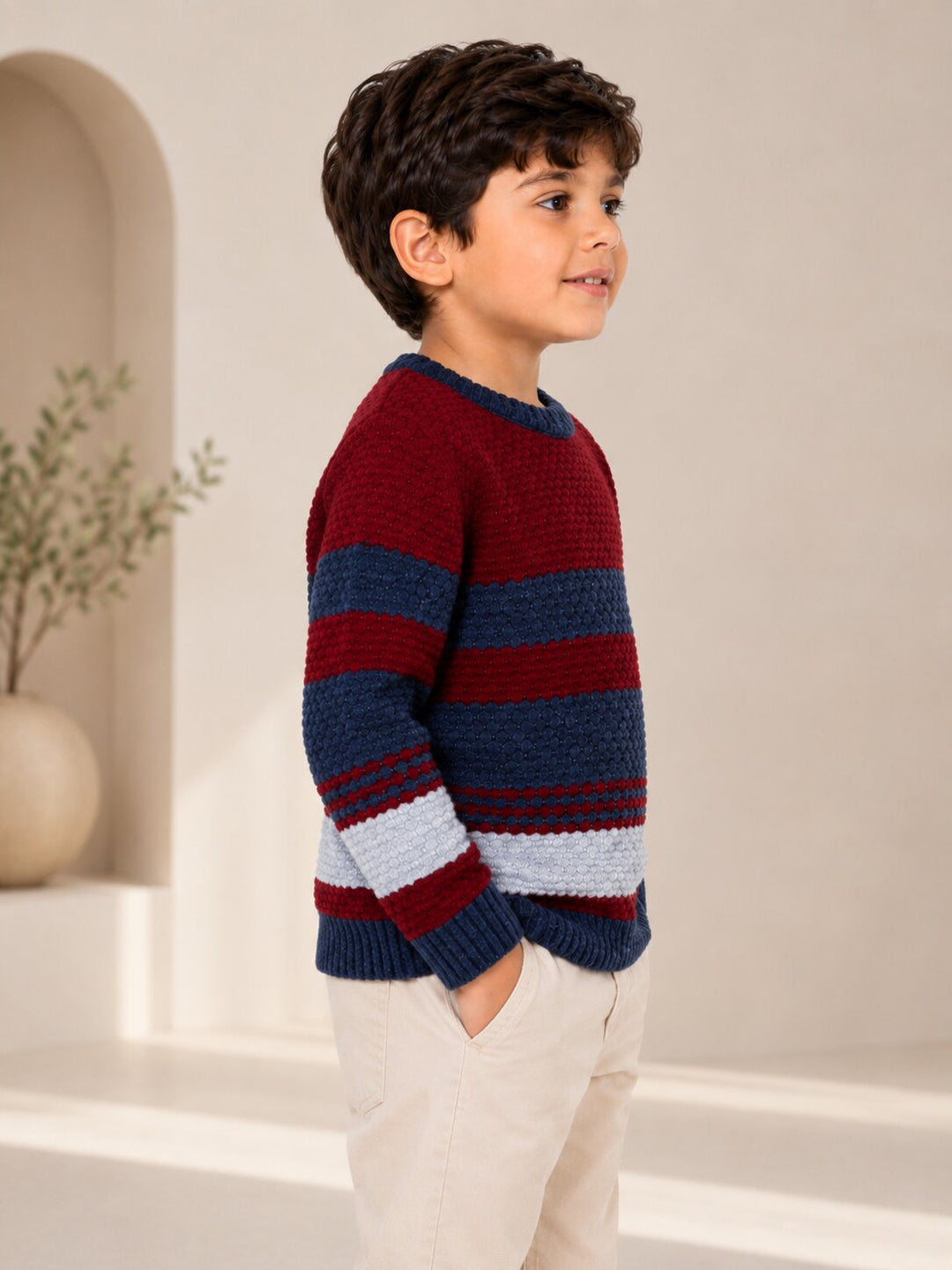 Sportking Striped Textured Sweater – Maroon